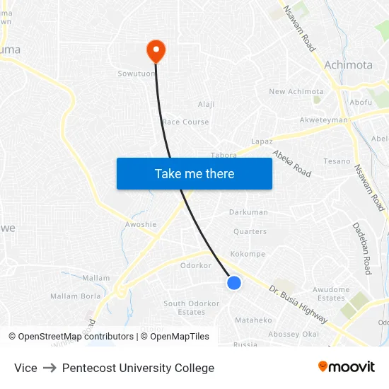 Vice to Pentecost University College map
