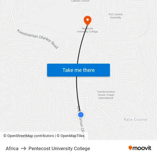 Africa to Pentecost University College map