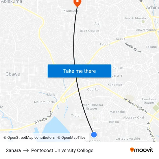 Sahara to Pentecost University College map