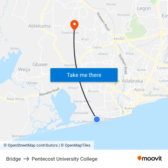 Bridge to Pentecost University College map