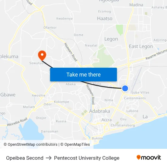 Opeibea Second to Pentecost University College map