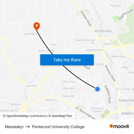 Masalakyi to Pentecost University College map