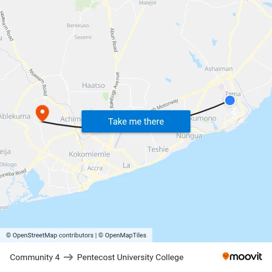 Community 4 to Pentecost University College map