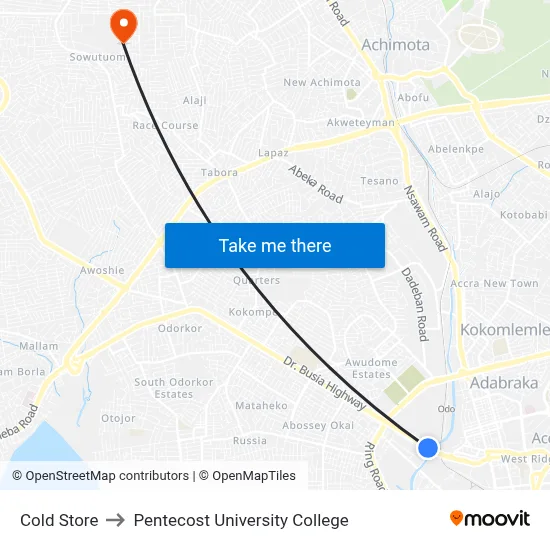 Cold Store to Pentecost University College map