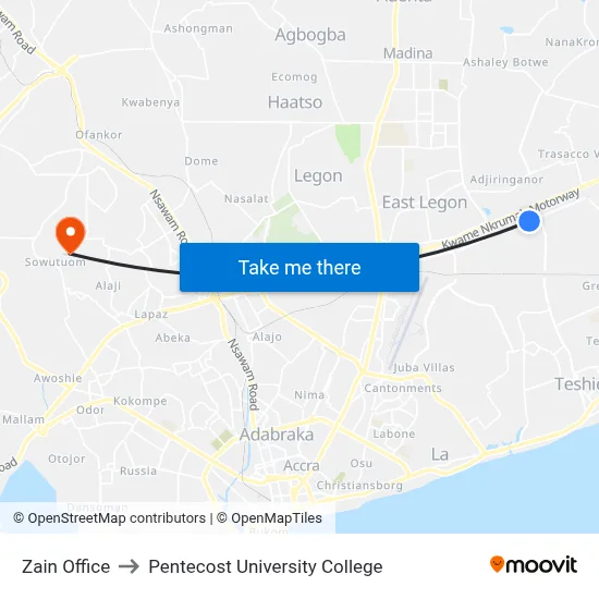 Zain Office to Pentecost University College map