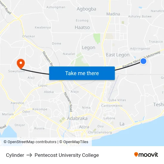 Cylinder to Pentecost University College map