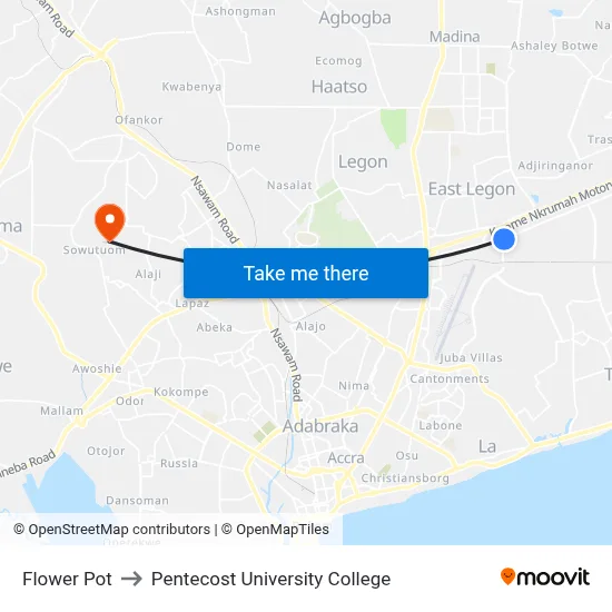 Flower Pot to Pentecost University College map