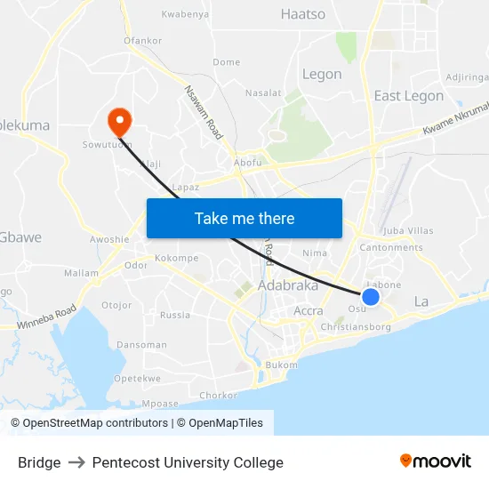 Bridge to Pentecost University College map
