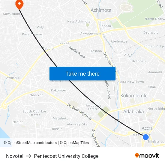 Novotel to Pentecost University College map