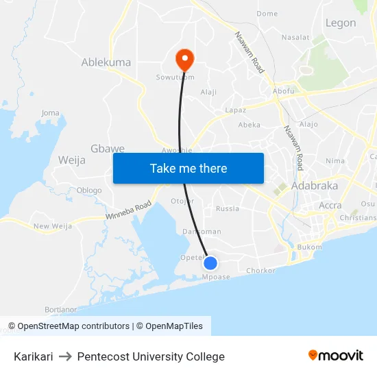 Karikari to Pentecost University College map