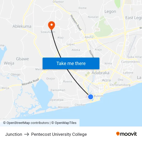 Junction to Pentecost University College map
