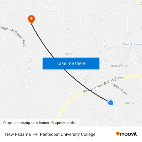 New Fadama to Pentecost University College map