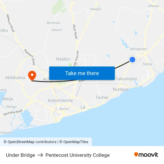 Under Bridge to Pentecost University College map