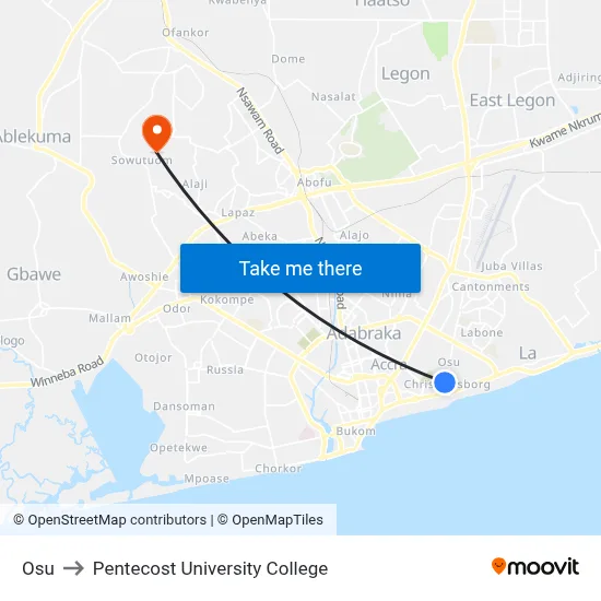 Osu to Pentecost University College map