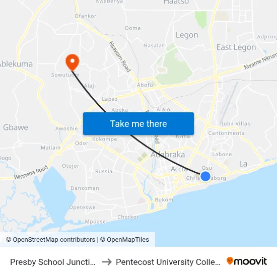 Presby School Junction to Pentecost University College map