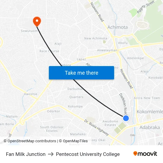 Fan Milk Junction to Pentecost University College map