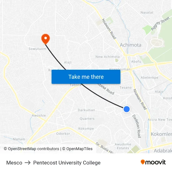 Mesco to Pentecost University College map