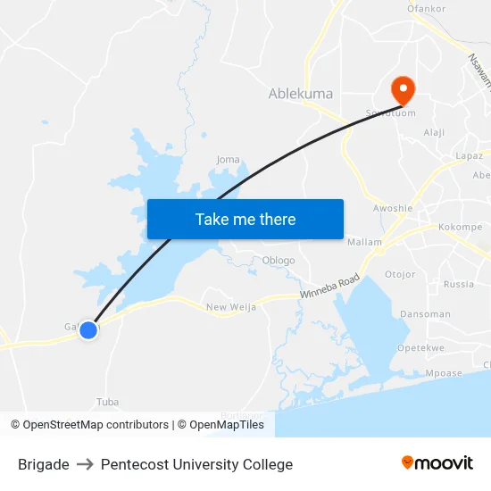 Brigade to Pentecost University College map