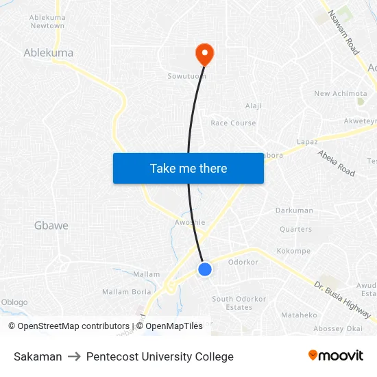 Sakaman to Pentecost University College map