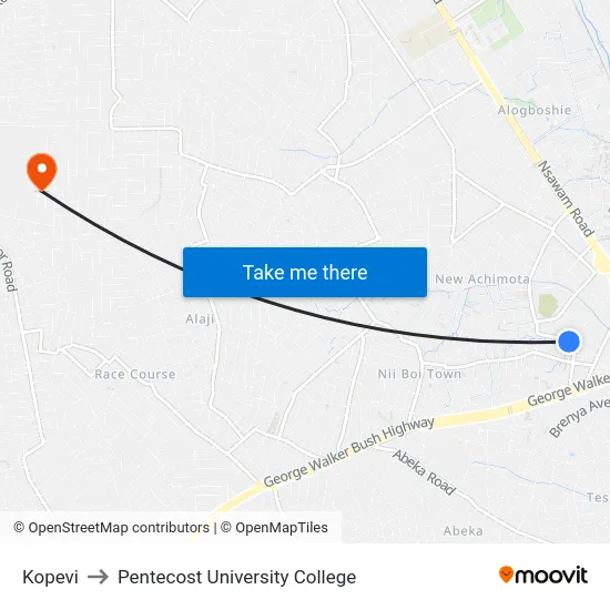 Kopevi to Pentecost University College map