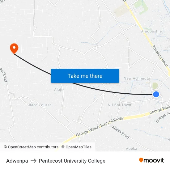 Adwenpa to Pentecost University College map