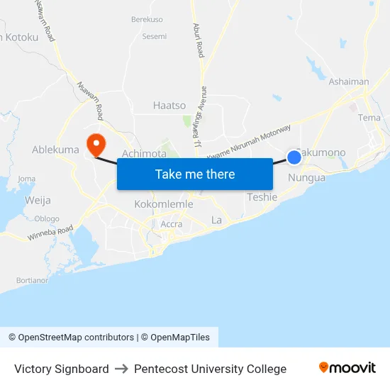 Victory Signboard to Pentecost University College map