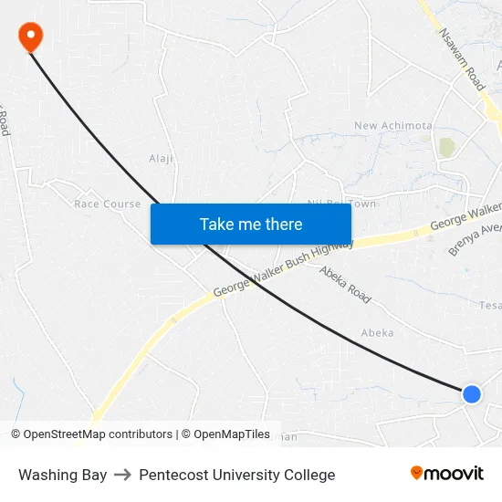 Washing Bay to Pentecost University College map