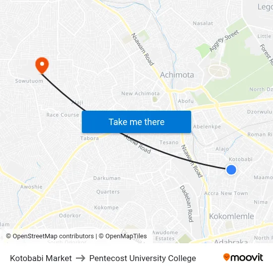 Kotobabi Market to Pentecost University College map
