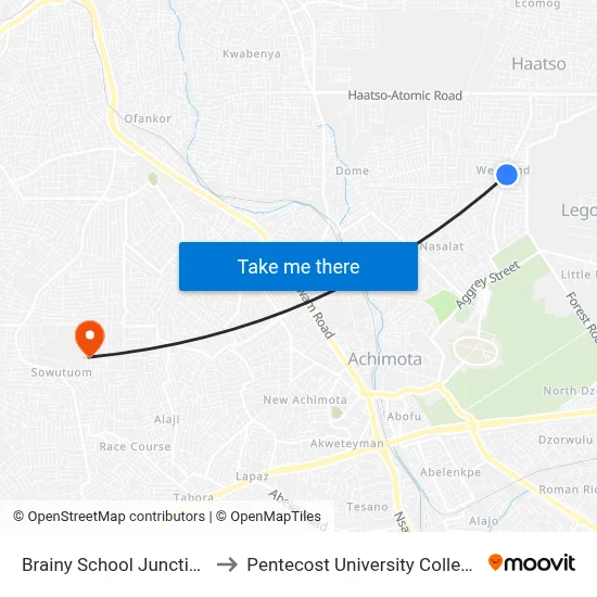 Brainy School Junction to Pentecost University College map