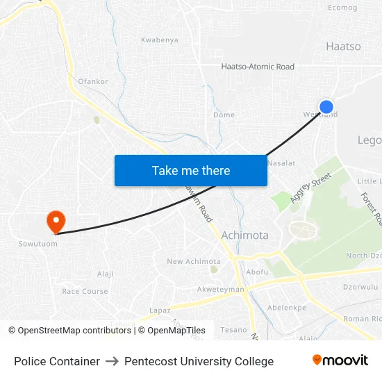 Police Container to Pentecost University College map