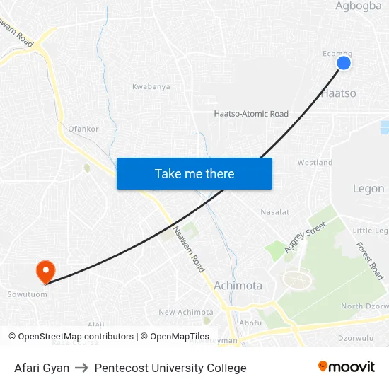 Afari Gyan to Pentecost University College map
