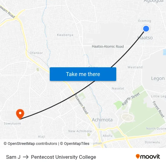 Sam J to Pentecost University College map