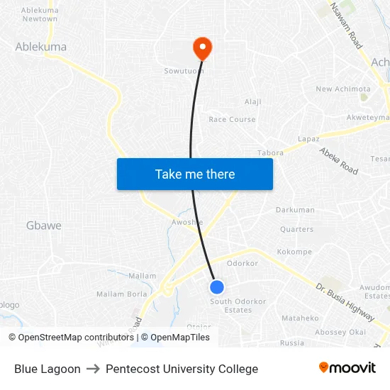 Blue Lagoon to Pentecost University College map