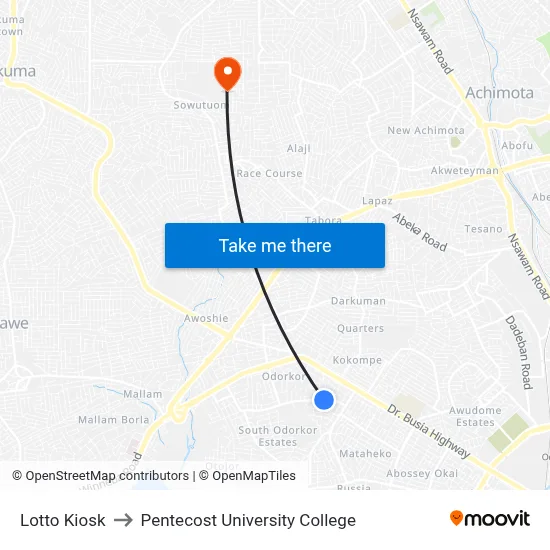 Lotto Kiosk to Pentecost University College map