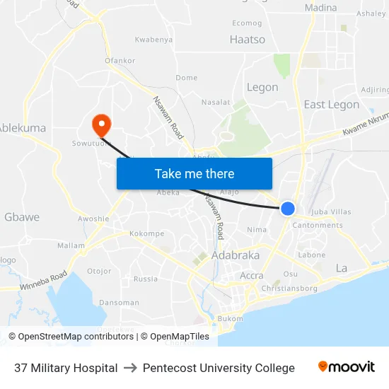 37 Military Hospital to Pentecost University College map