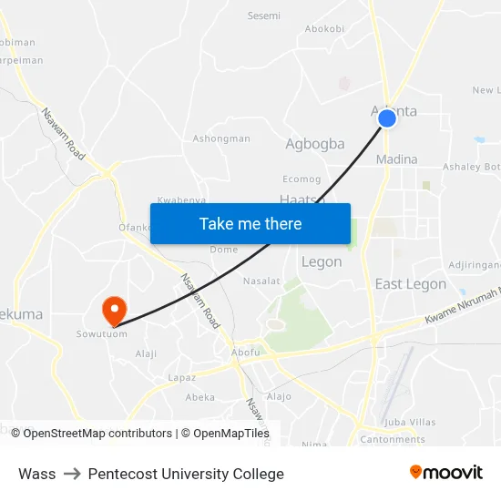 Wass to Pentecost University College map
