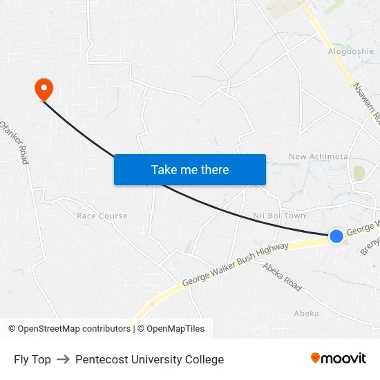 Fly Top to Pentecost University College map