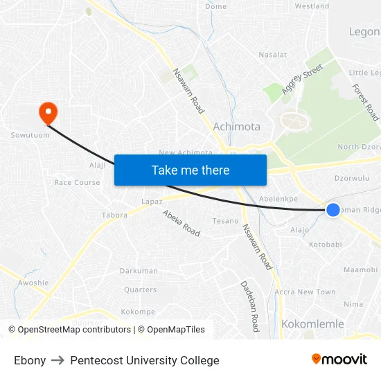 Ebony to Pentecost University College map