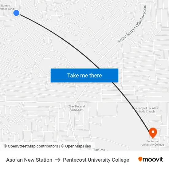 Asofan New Station to Pentecost University College map