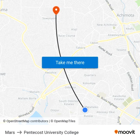 Mars to Pentecost University College map