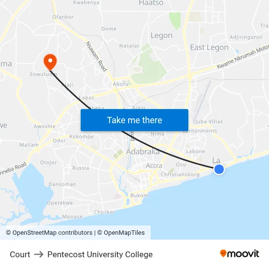 Court to Pentecost University College map