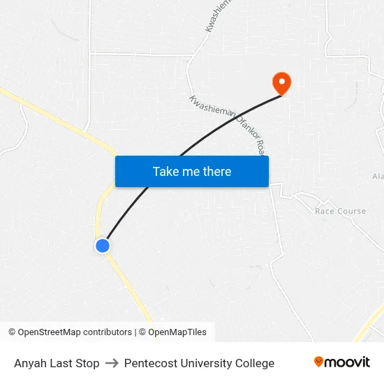 Anyah Last Stop to Pentecost University College map