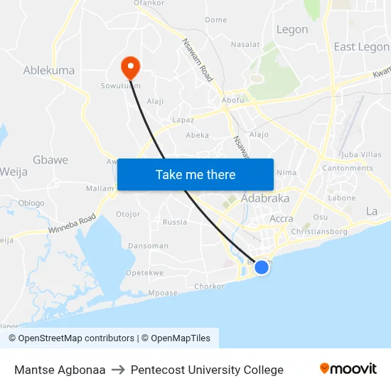 Mantse Agbonaa to Pentecost University College map