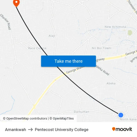 Amankwah to Pentecost University College map