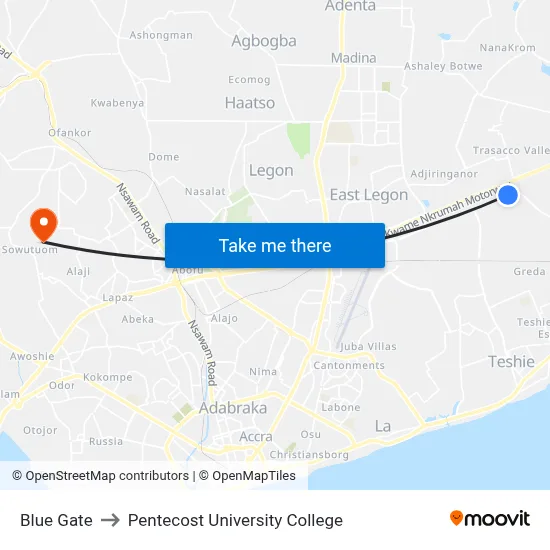 Blue Gate to Pentecost University College map