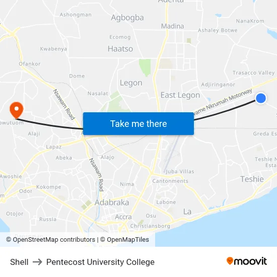 Shell to Pentecost University College map