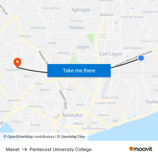 Manet to Pentecost University College map