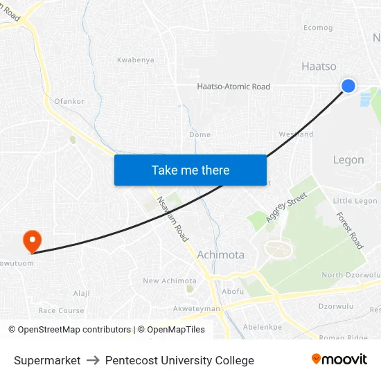 Supermarket to Pentecost University College map