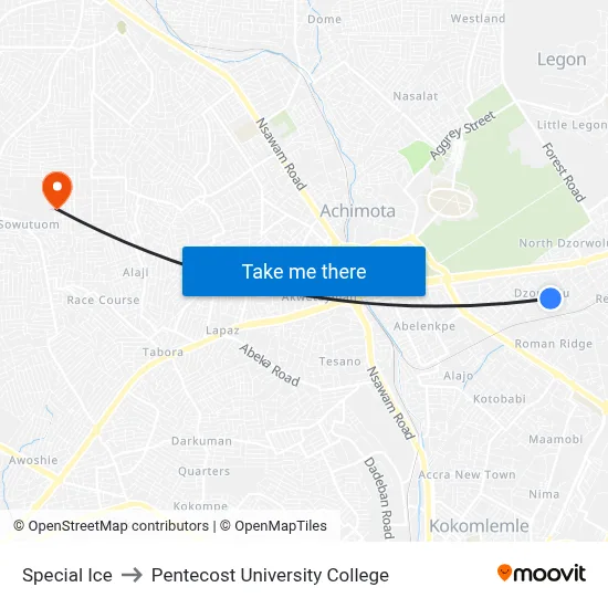 Special Ice to Pentecost University College map