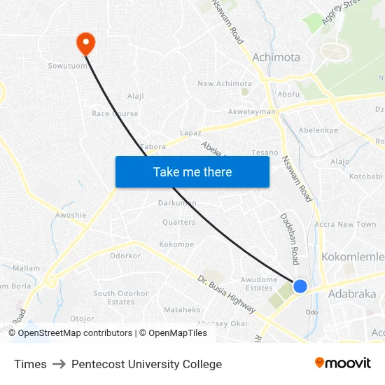 Times to Pentecost University College map